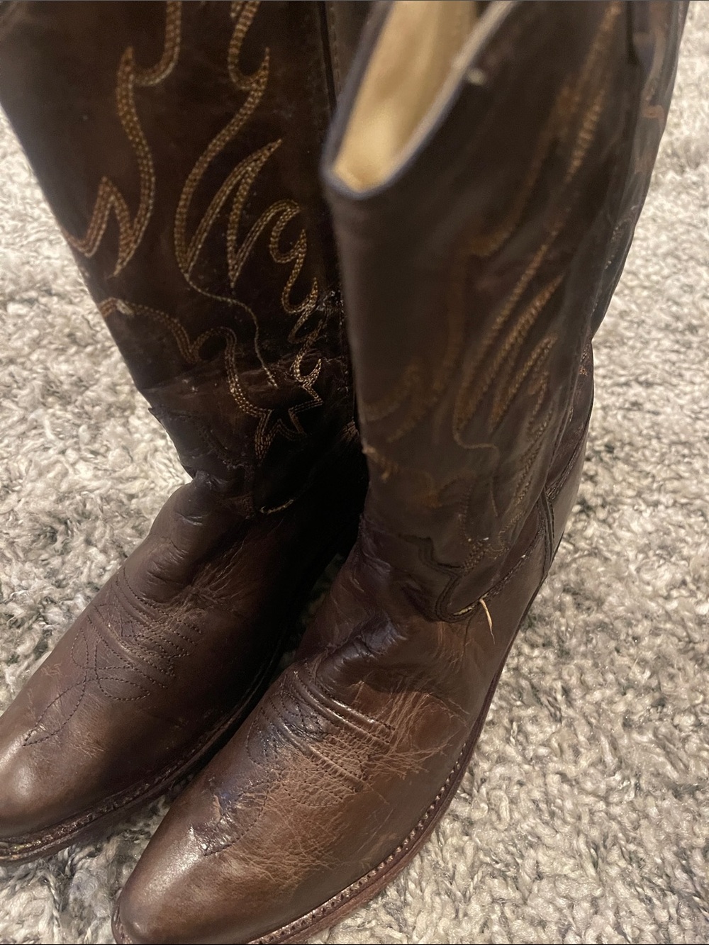 Old West Brown Leather Western Boots with Cream Lining